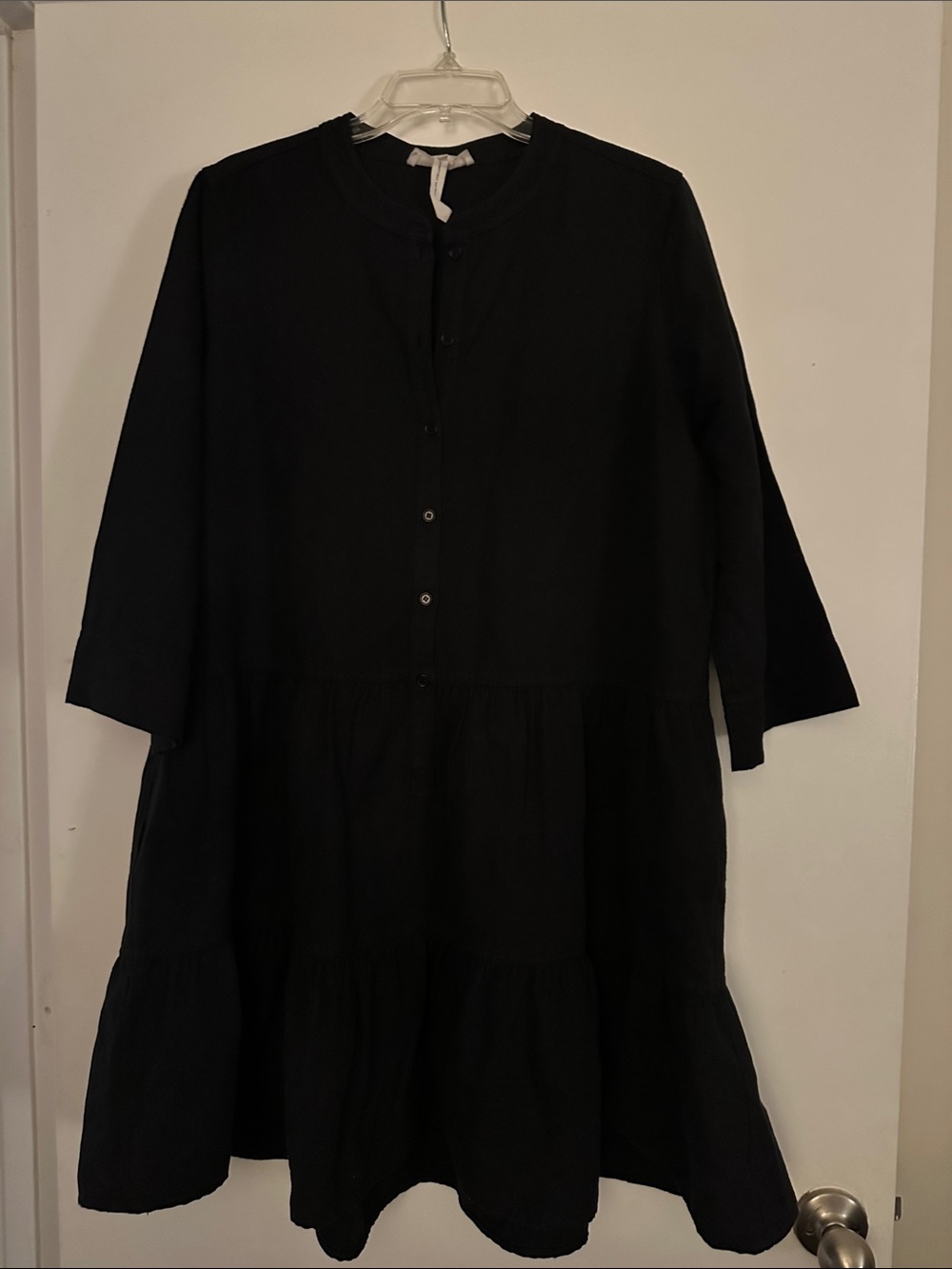 Apiece Apart Black Linen Organic Cotton Tiered Midi Dress Size L